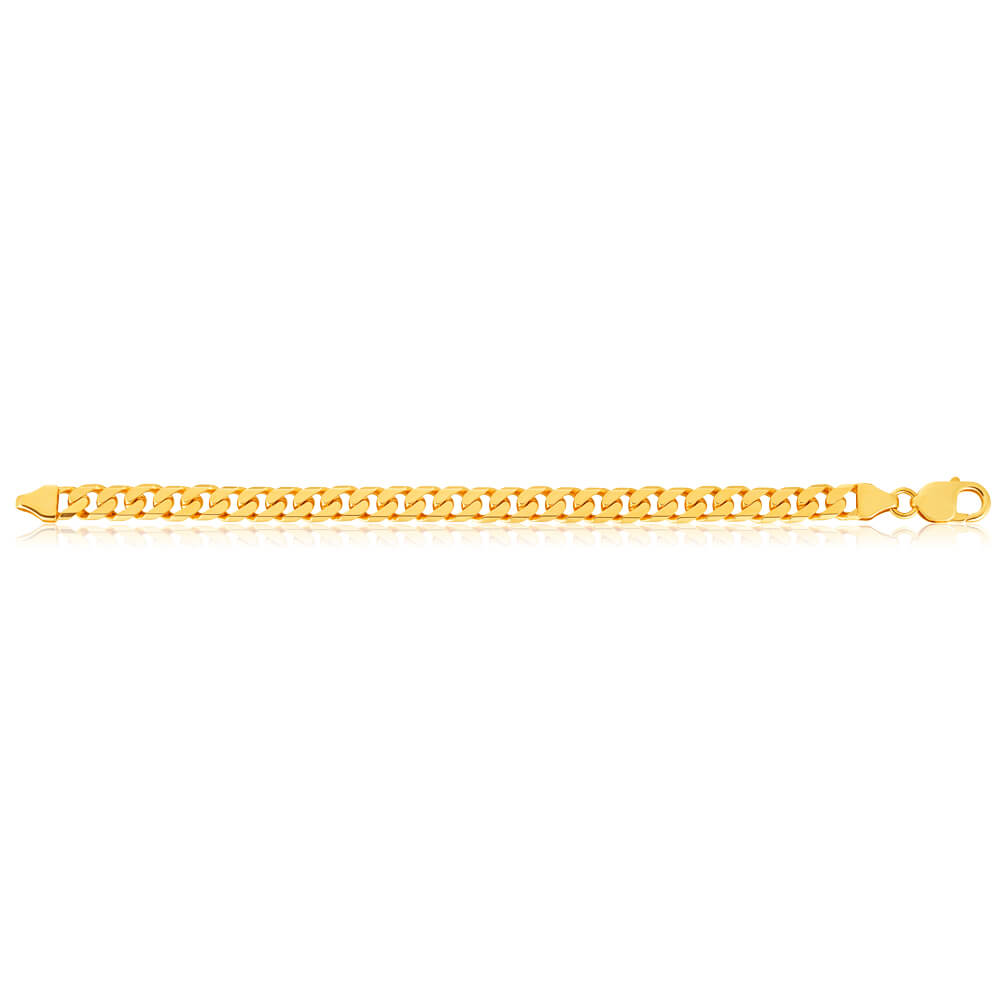 9ct Yellow Gold Heavy Curb Flat Tight Bevelled 21cm Bracelet 250gauge