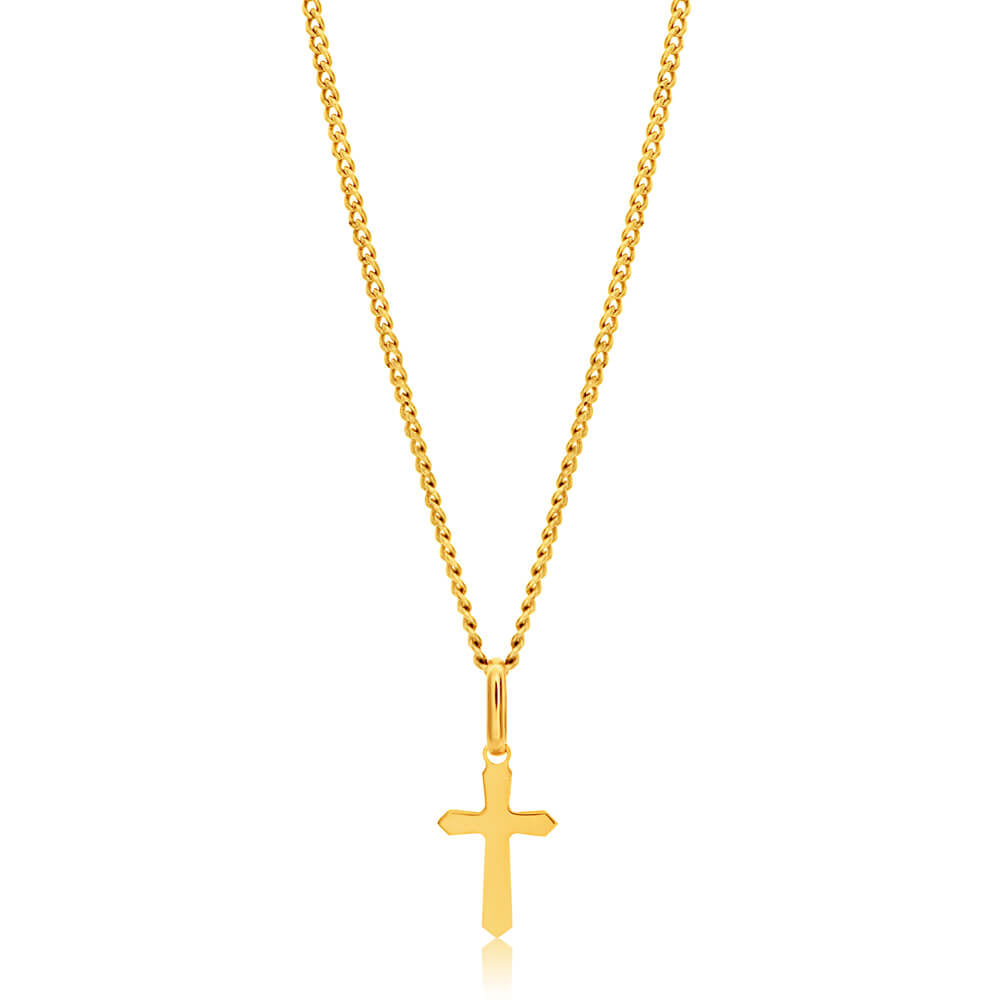 9ct Yellow Gold Plain & Diamond Cut 11mm Cross Pendant