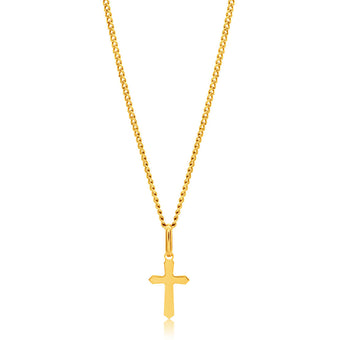 9ct Yellow Gold Plain & Diamond Cut 11mm Cross Pendant
