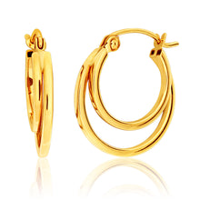 Load image into Gallery viewer, 9ct Yellow Gold Square Tube Double Hoop 15mm Earrings