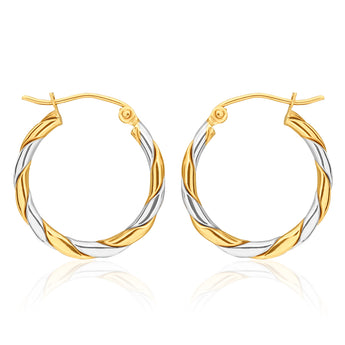 9ct two tone Gold 15mm Hoops with a Twist