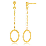 9ct Yellow gold dangling oval drop earrings