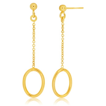 9ct Yellow gold dangling oval drop earrings