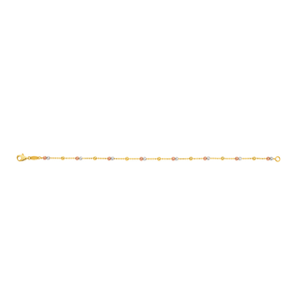 9ct Yellow Gold 19cm Bracelet with 3 Gold Tone Beads