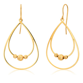 9ct Yellow Gold Trio of Beads Dangling Drop 22mm Earrings "Eleanor"