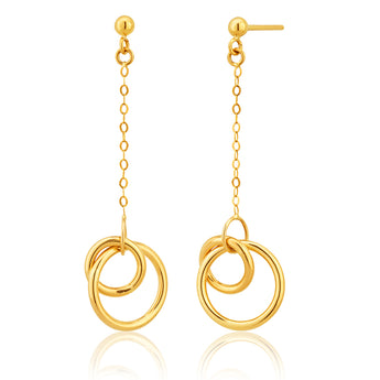 9ct Yellow Gold Cicle Duo on Drop Earrings