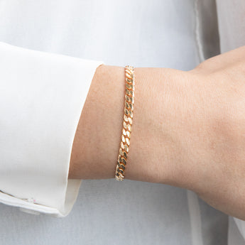 9ct Yellow Solid Gold Flat Bevelled Curb 21cm Bracelet 120gauge