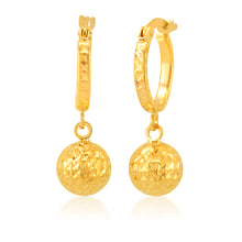 Load image into Gallery viewer, 9ct Yellow Gold hoops with Dangling Bead Feature Earrings