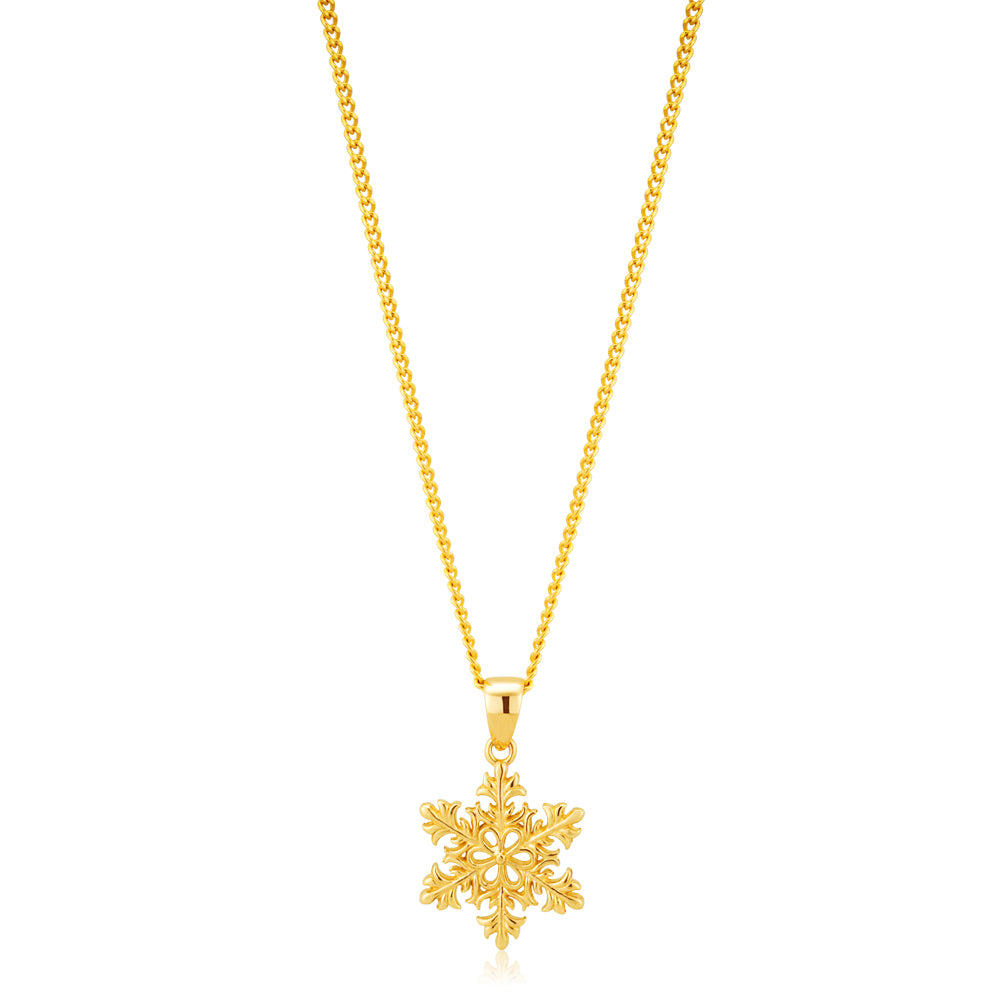 9ct Yellow Gold Snowflake Pendant