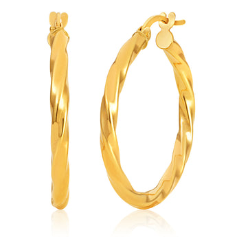 9ct Yellow Gold Twist 20mm Hoop Earrings