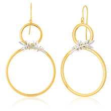 Load image into Gallery viewer, 9ct Yellow &amp; White Gold Olive Leaf 8 shape Drop Earrings