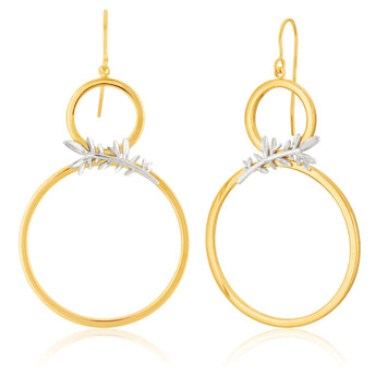 9ct Yellow & White Gold Olive Leaf 8 shape Drop Earrings