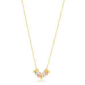 9ct Three Tone Gold 7 Rings of Luck Pendant with a 45cm cable Chain