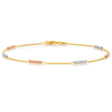 9ct Yellow Gold Fancy Anklet with Dicut Beads 3 Tones 27cm