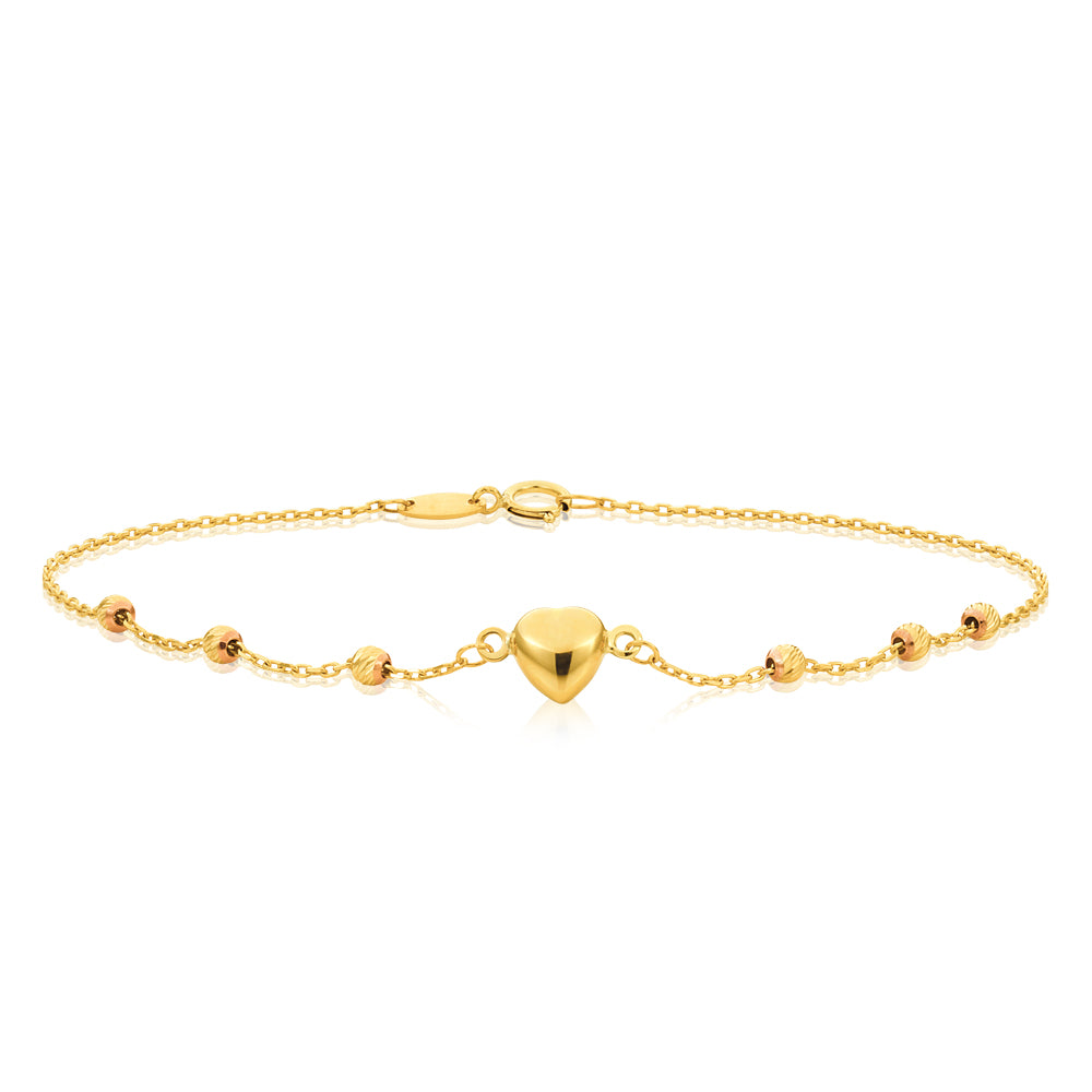 9ct Yellow Gold Bracelet 19cm With Heart Charm
