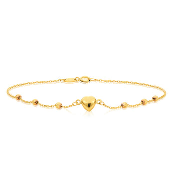 9ct Yellow Gold Bracelet 19cm With Heart Charm