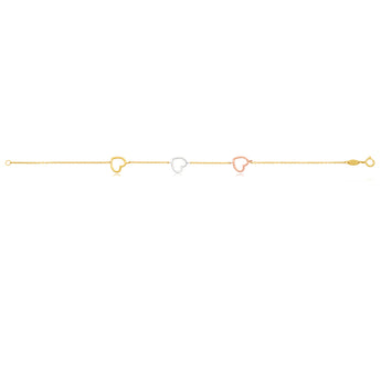 9ct Yellow Gold Bracelet 19cm with 3 Heart Charms