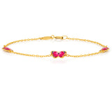 9ct Yellow Gold 16cm Bracelet with 3 Red Enamel Butterflies
