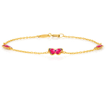 9ct Yellow Gold 16cm Bracelet with 3 Red Enamel Butterflies