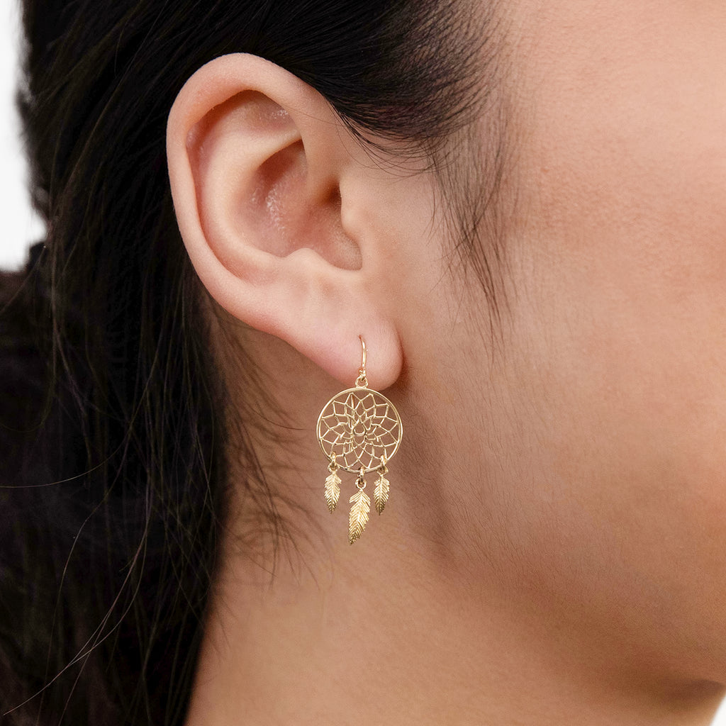 9ct Yellow Gold Fancy Dream Catcher Drop Earrings 9y Grahams Jewellers