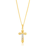 9ct Two Tone Yellow Gold  Crucifix Cross Pendant