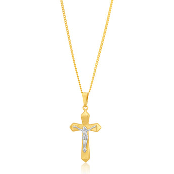 9ct Two Tone Yellow Gold  Crucifix Cross Pendant