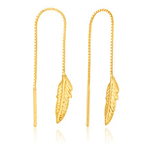 Load image into Gallery viewer, 9ct Yellow Gold Leaf Threader Earrings