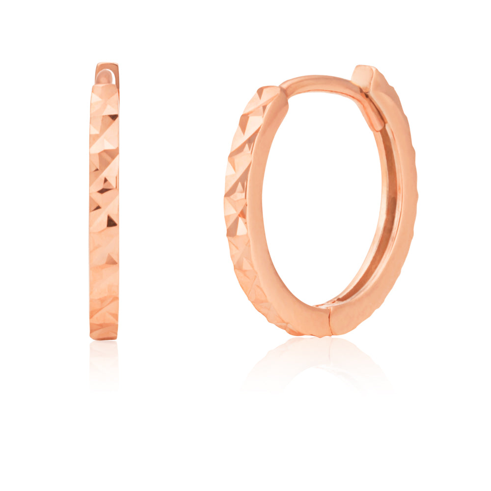 9ct Rose Gold Double Sided 10.5mm Diamond Cut Hoop