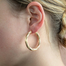 Load image into Gallery viewer, 9ct Yellow Gold Twisted Striped 30MM Hoop Earrings 9Y