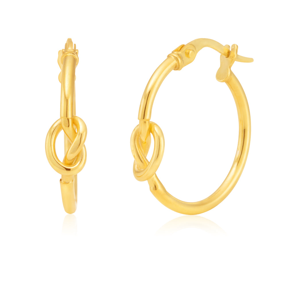 9ct Yellow Gold 15mm Hoop Earrings With Knot Details