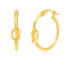 Load image into Gallery viewer, 9ct Yellow Gold 15mm Hoop Earrings With Knot Details