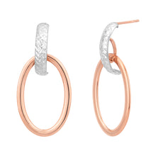 Load image into Gallery viewer, Two Tone Gold Diamond Cut Oval Hoop Stud Earring