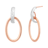 Two Tone Gold Diamond Cut Oval Hoop Stud Earring