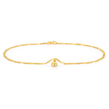Load image into Gallery viewer, 9ct Yellow Gold Heart Charm 3:1 Figaro 29cm Anklet