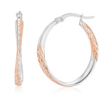 9ct Three Tone Diamond Cut Oval Hoops