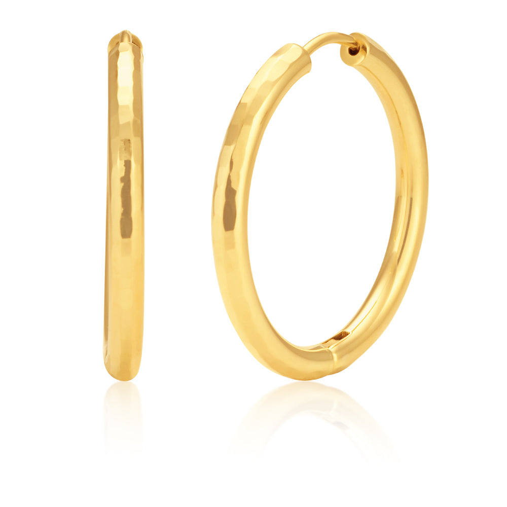 9ct Yellow Gold 20mm Diamond Cut Hoops