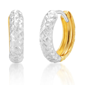9ct Diamond Cut Two Tone 9mm Huggies