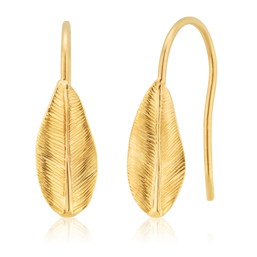 9CT Yellow Gold Leaf Drop Earrings