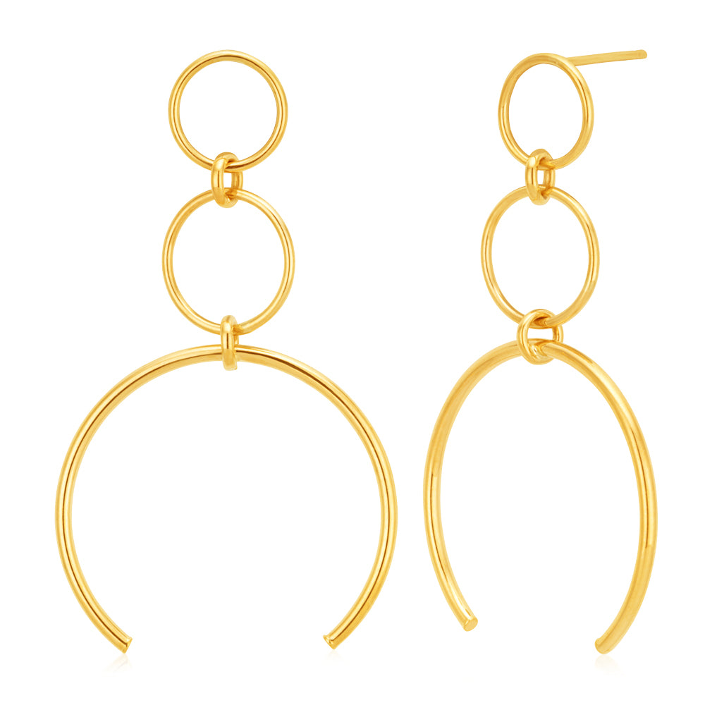 9ct Yellow Gold Graduated Triple Circle Drop Earrings