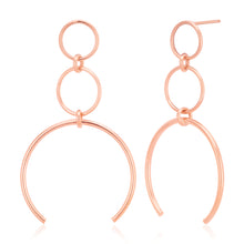 Load image into Gallery viewer, 9ct Rose Gold Graduated Triple Circle Drop Earrings