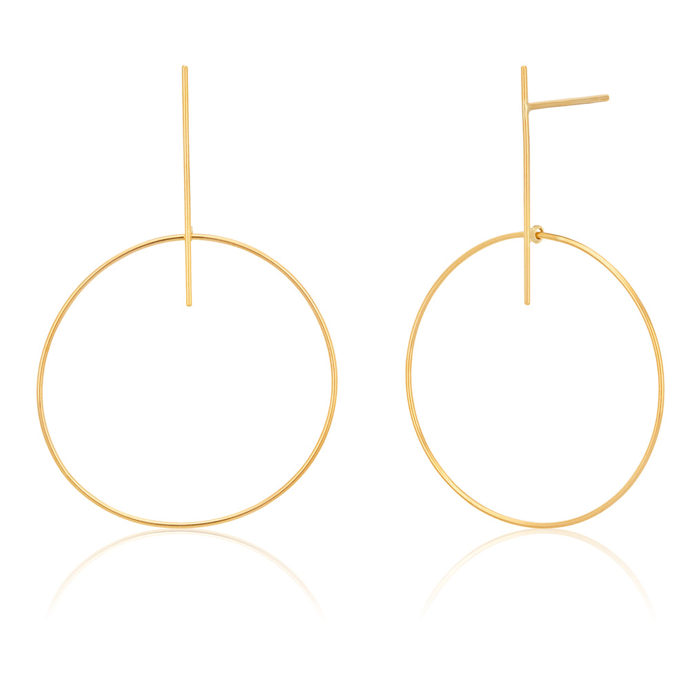 9ct Yellow Gold Bar Stud Hoop Earrings