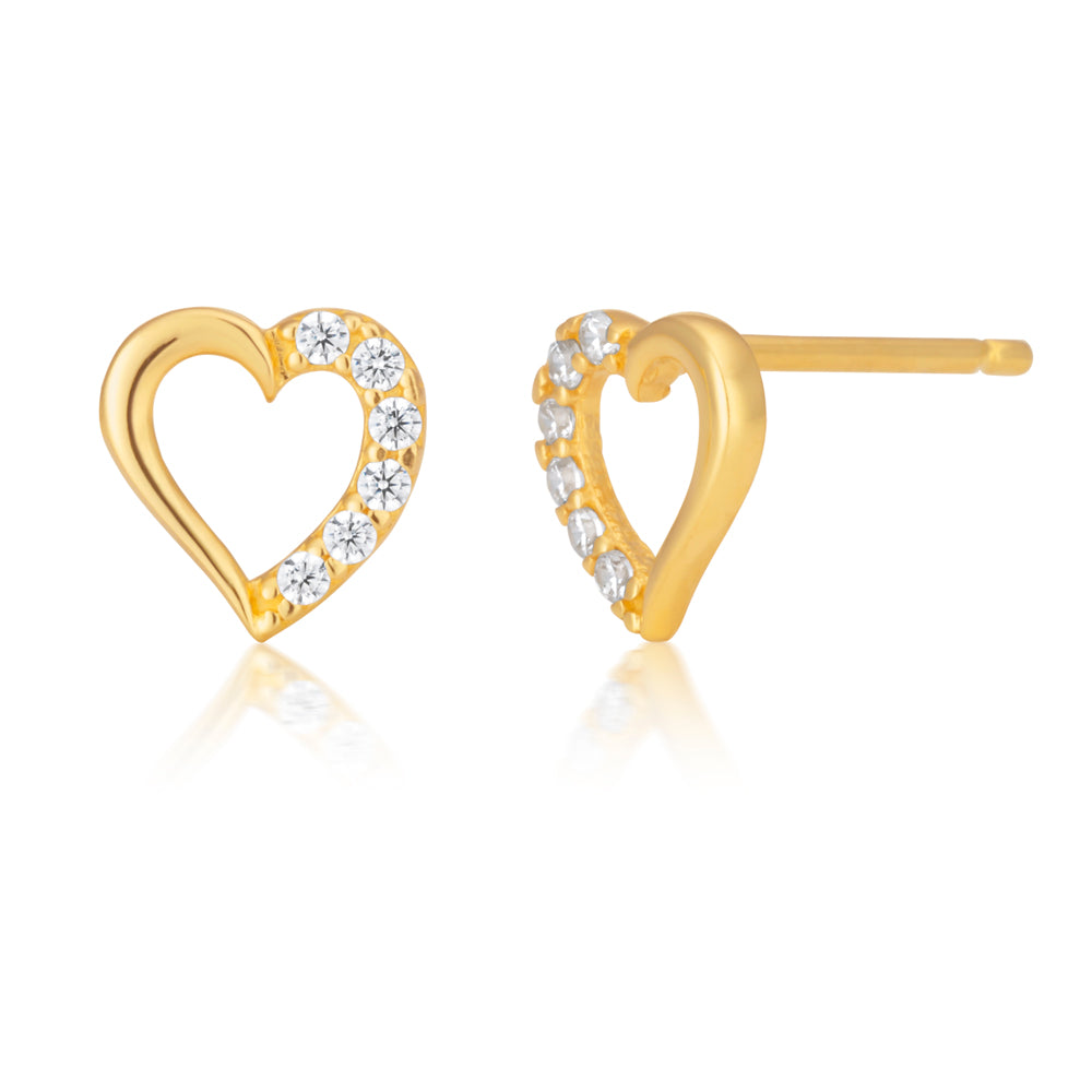 9ct Yellow Gold Cubic Zirconia Open Heart Earrings