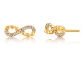 9ct Yellow Gold Cubic Zirconia and Heart Embossed Infinity Stud Earrings