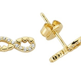 9ct Yellow Gold Cubic Zirconia and Heart Embossed Infinity Stud Earrings