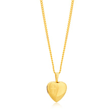 Load image into Gallery viewer, 9ct Yellow Gold Etched Cross Heart Locket