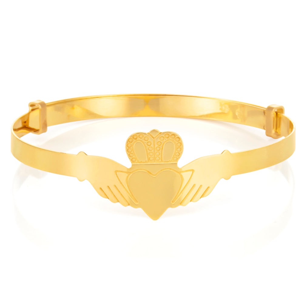 9ct Yellow Gold Expandable Claddagh Baby Bangle