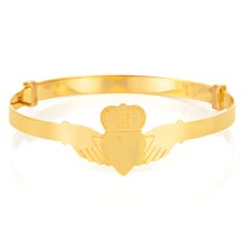 Load image into Gallery viewer, 9ct Yellow Gold Expandable Claddagh Baby Bangle