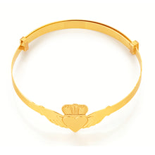 Load image into Gallery viewer, 9ct Yellow Gold Expandable Claddagh Baby Bangle