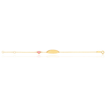 9ct Yellow Gold Pink Heart Charm 17cm ID Bracelet