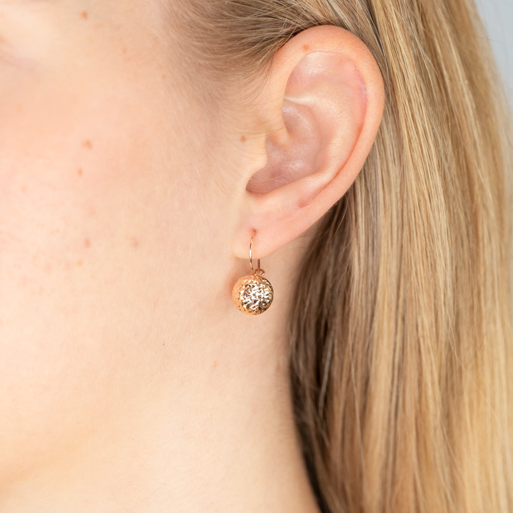 9ct Rose Gold Diamond Cut 10mm Ball Earwire Earrings